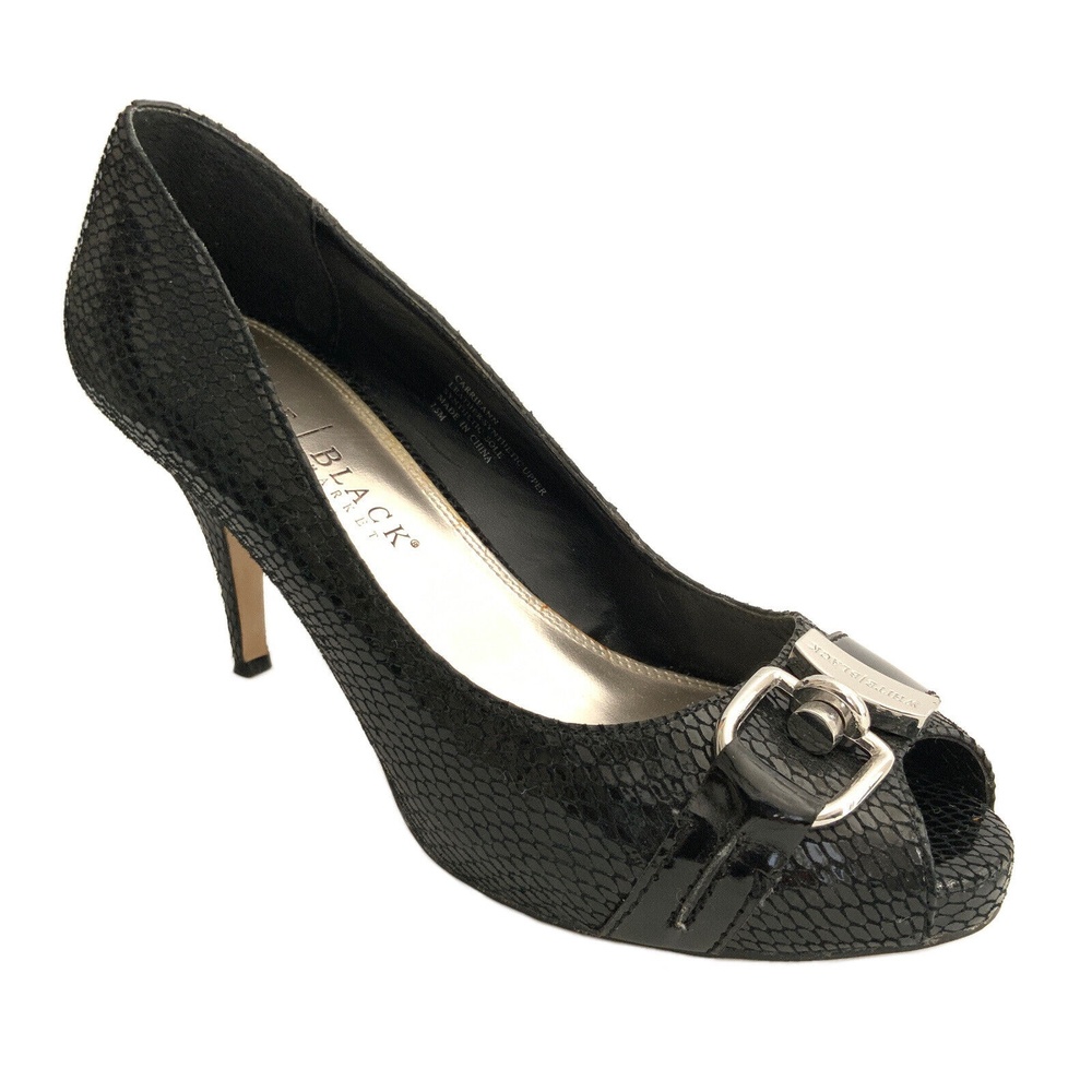 White House Black Market Leather Carrie Ann Peep-toe Pumps Black 7.5